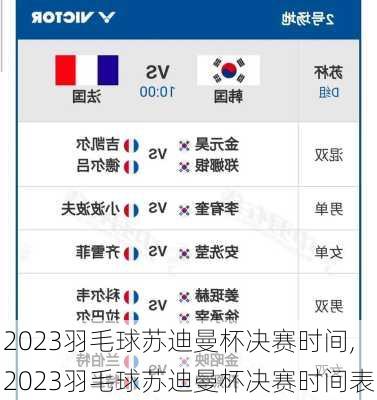 2023羽毛球苏迪曼杯决赛时间,2023羽毛球苏迪曼杯决赛时间表