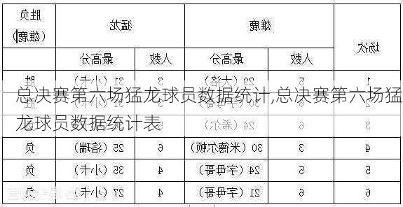 总决赛第六场猛龙球员数据统计,总决赛第六场猛龙球员数据统计表