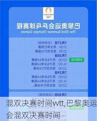 混双决赛时间wtt,巴黎奥运会混双决赛时间