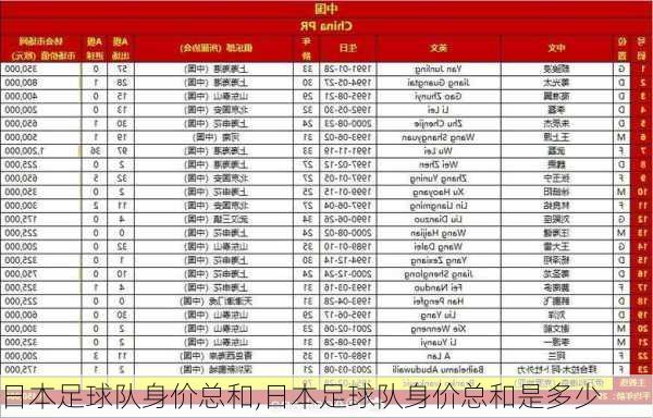 日本足球队身价总和,日本足球队身价总和是多少