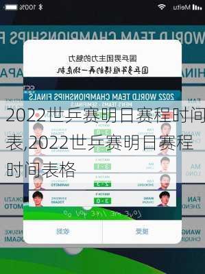 2022世乒赛明日赛程时间表,2022世乒赛明日赛程时间表格