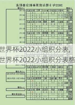 世界杯2022小组积分表,世界杯2022小组积分表格