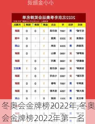 冬奥会金牌榜2022年,冬奥会金牌榜2022年第一名